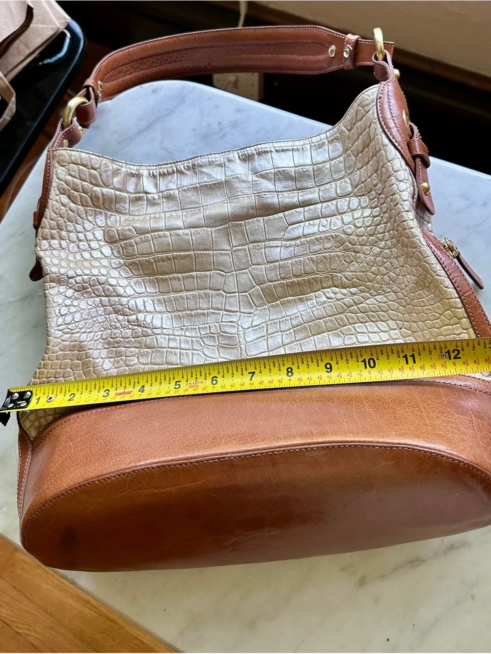 Vintage Brahmin Metallic Croc-Embossed Hobo Bag in Light Gold & Brown Leather